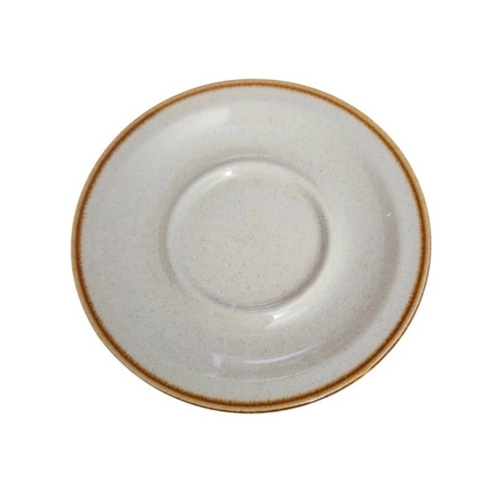 Set‎ 4 Alpine Mountain Stoneware Saucers Japan Speckled Brown Rim